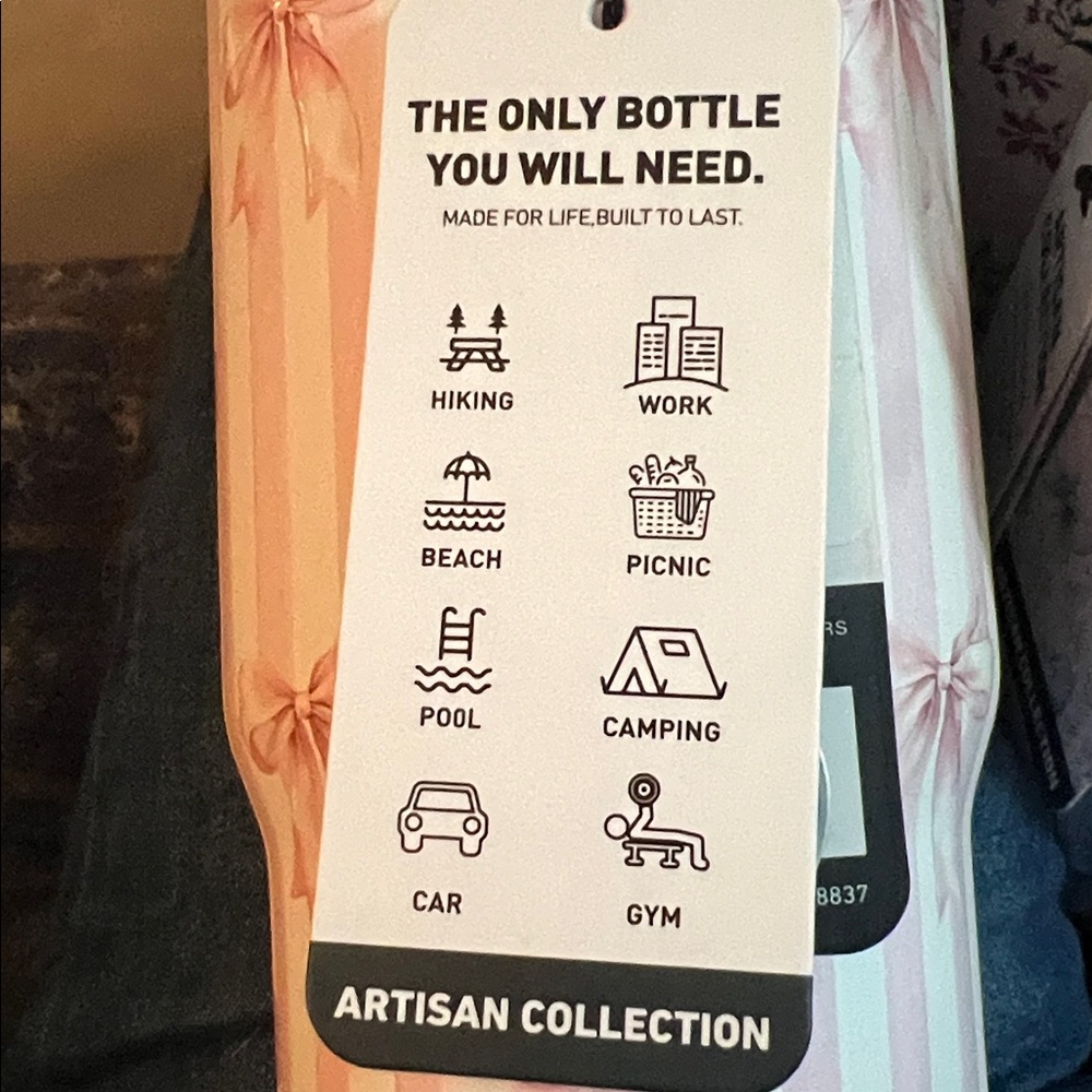 Hydrapeak Artesian Collection White w/Pink Stripes & Ribbons 32oz Tumbler - Picture 5 of 5